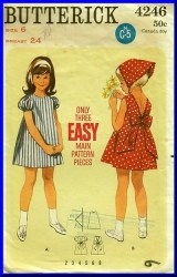 4246 BUTTERICK 1960S GIRLS SLEEVELESS - SHORT SLEEVE A-DRESS, SCARF PATTERN SZ 3
